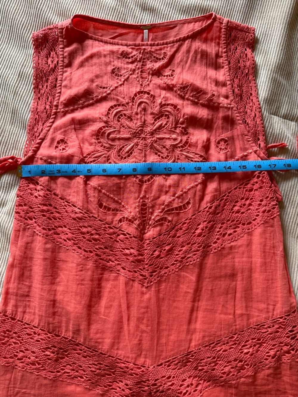 Free People Winifred Mini Dress Red Guava Coral Lace Tassel 100% Cotton Small - Picture 14 of 15